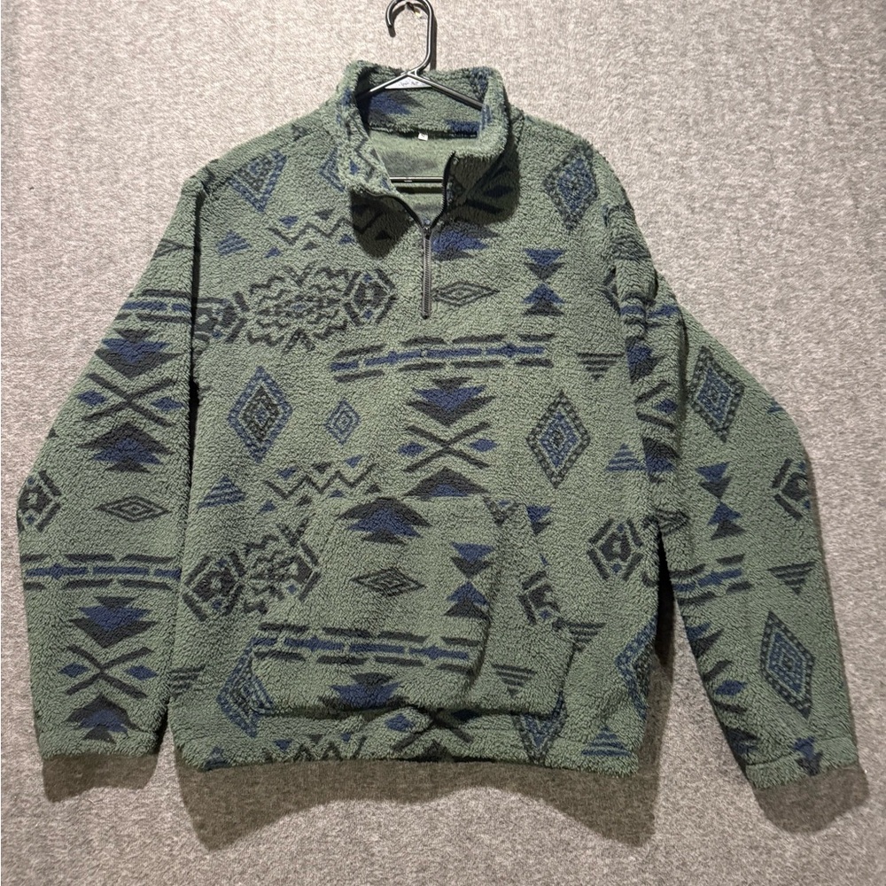 Aztec Fleece Pullover Jacket Mens Unisex Small green soft 1/4 zip western NWT